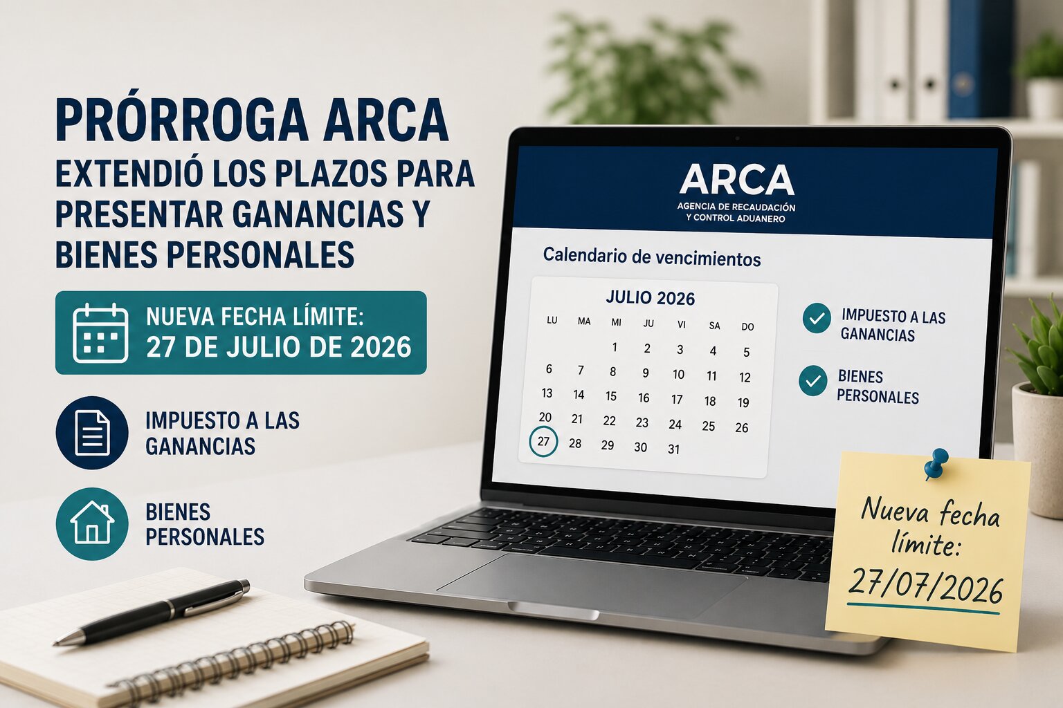 Imagen de portada: Prórroga ARCA: Ganancias y Bienes Personales hasta el 27 de julio de 2026