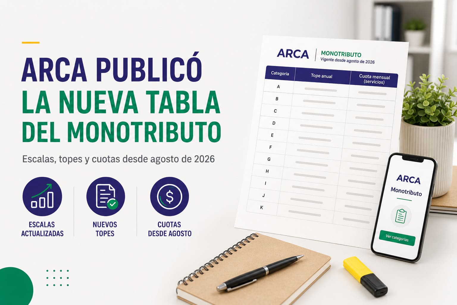 Imagen de portada: Monotributo agosto 2026: nueva tabla de escalas y cuotas (ARCA)